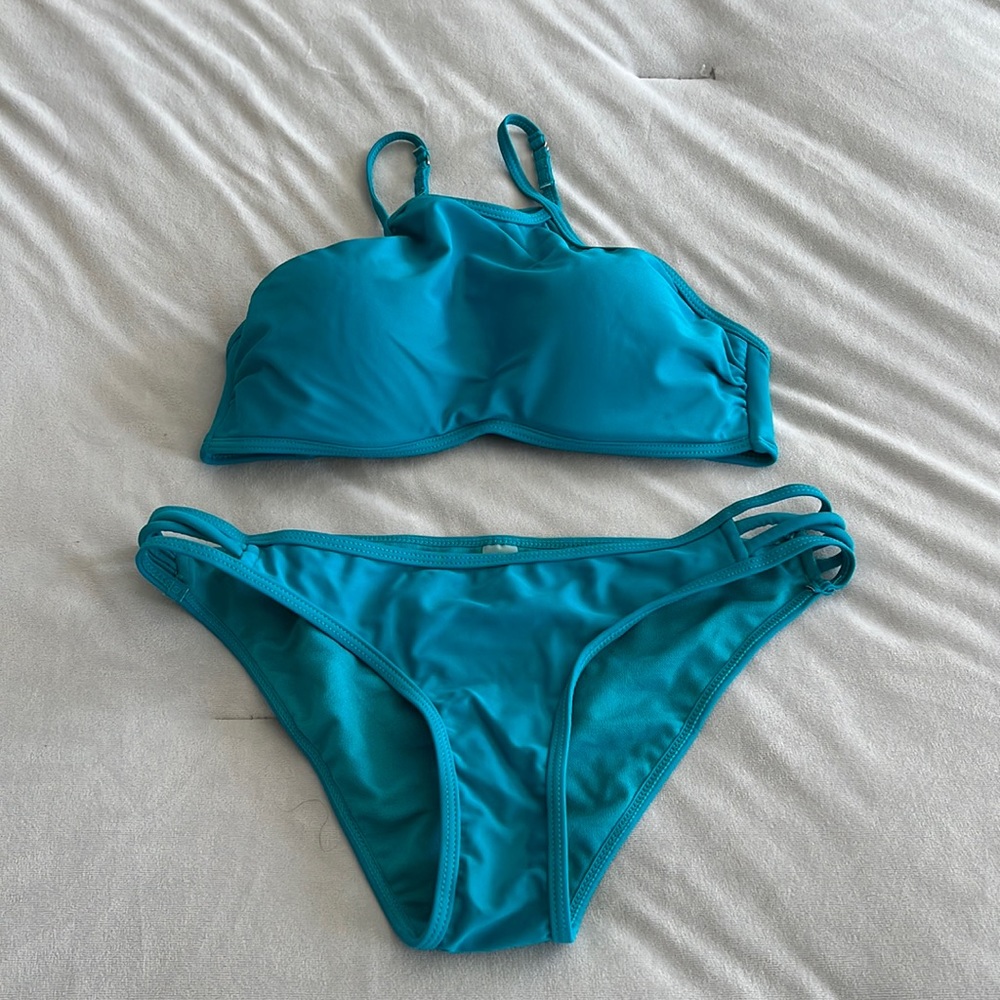 Coral Tropics turquoise low rise bikini